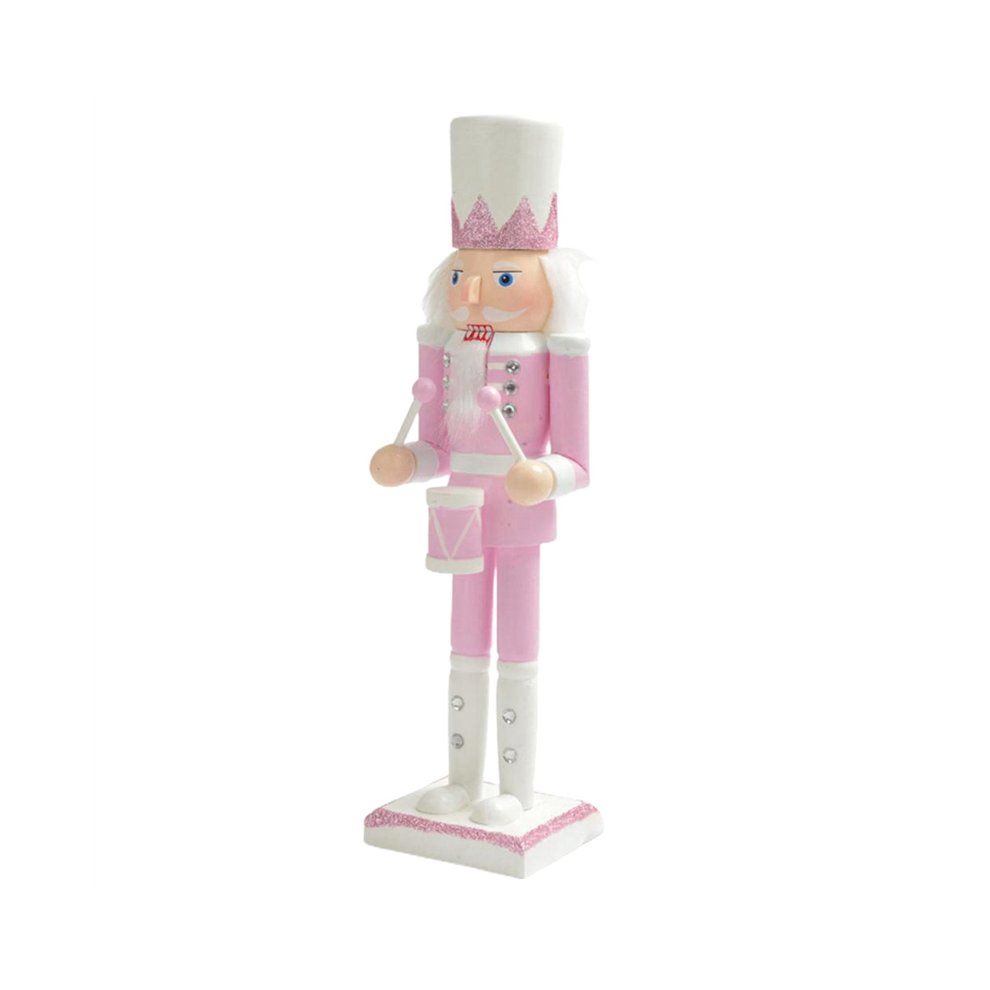 (Drum) LLhappy 30cm Pink Wooden Nutcracker Figurine White Hair Rhinestone Inlaid Puppet Doll Toy Ornament,1