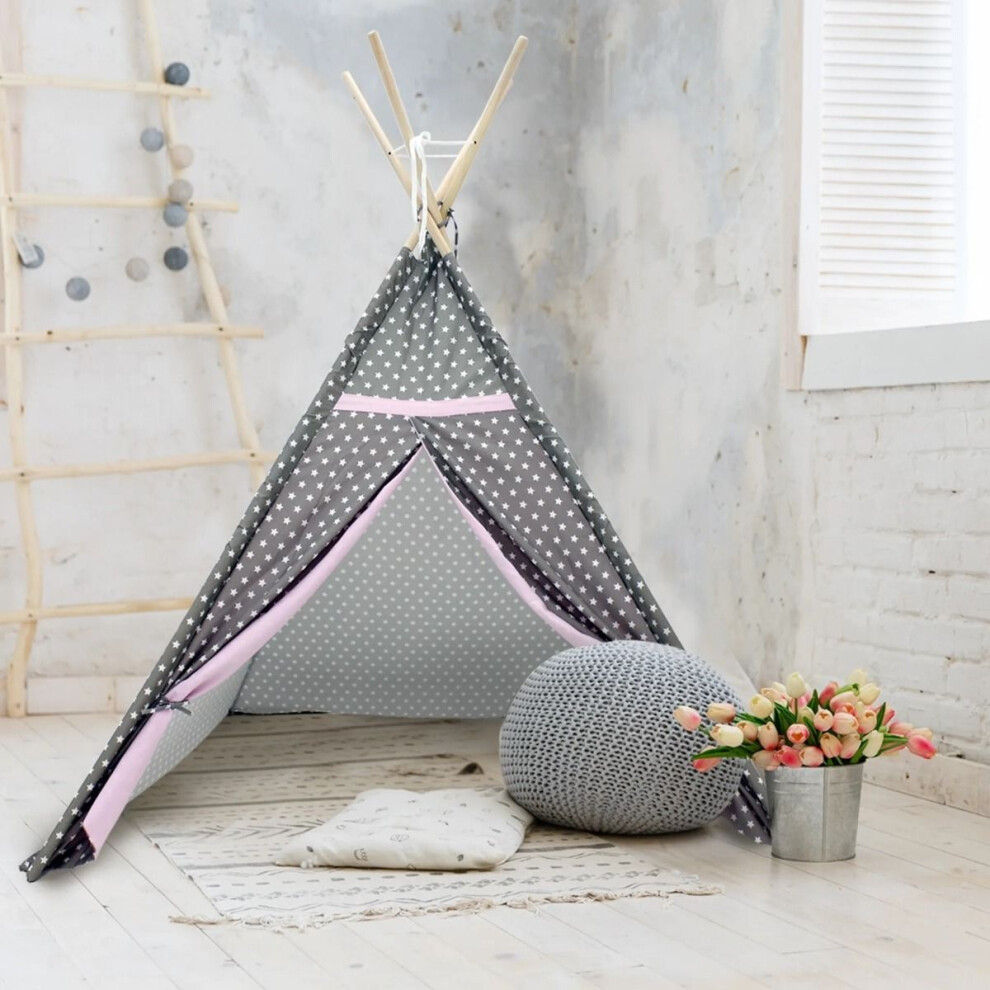 TIPI Teepee Tent Grey with White Star Design-image-OPC-PFCR6RS-NEW