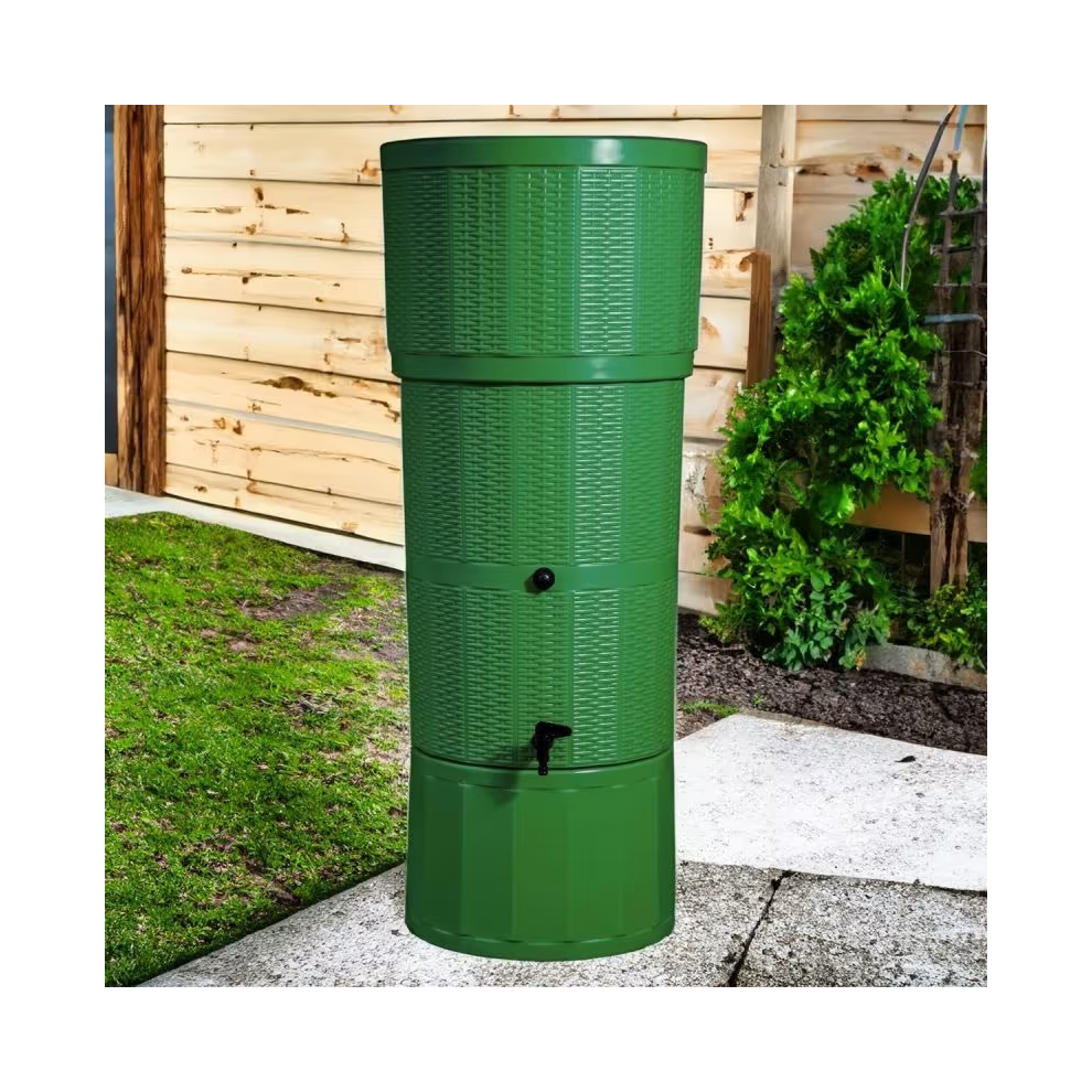 150L Rattan Wicker Effect Polybutt Water Butt - Green