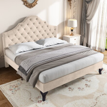(135*190cm) Upholstered Bed with Slatted Frame and Headboard