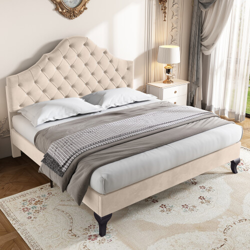 (135*190cm) Upholstered Bed with Slatted Frame and Headboard