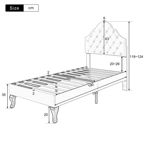 (90*190cm) Upholstered Bed with Slatted Frame and Headboard 2