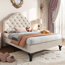 (90*190cm) Upholstered Bed with Slatted Frame and Headboard
