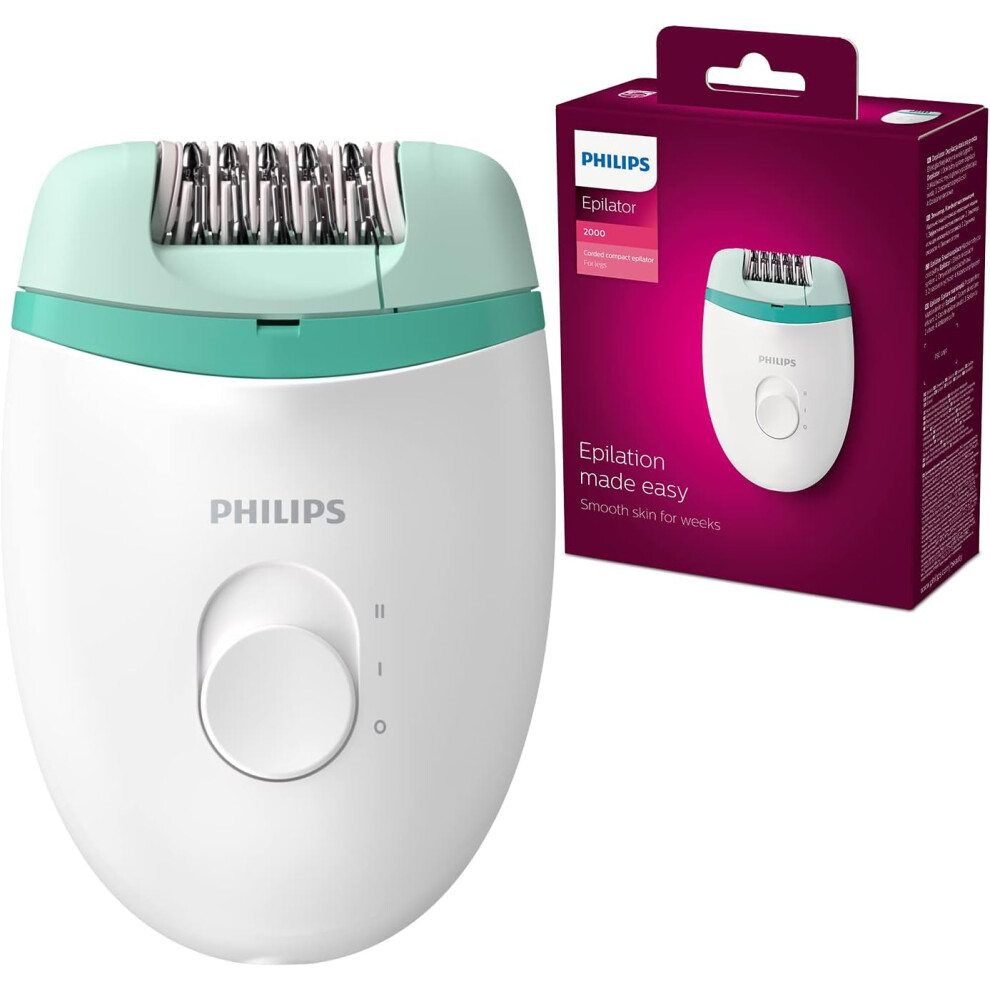 Philips Satinelle Essential Epilator, Corded, Compact Hair Removal, BRE224/00 White & Green