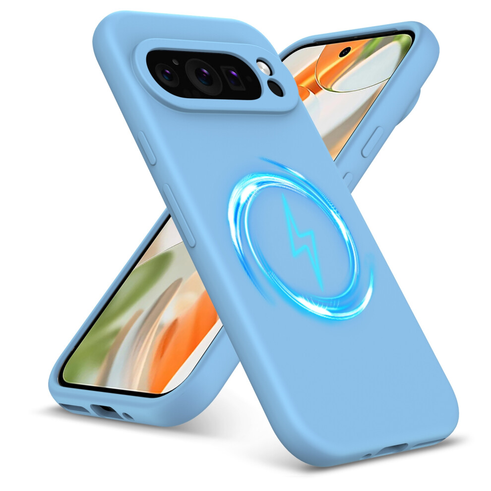 (Google Pixel 9 Pro, ) For Google Pixel 9 Pro Xl Liquid Silicone Magsafe Shockproof Phone Case Blue 5059302147475