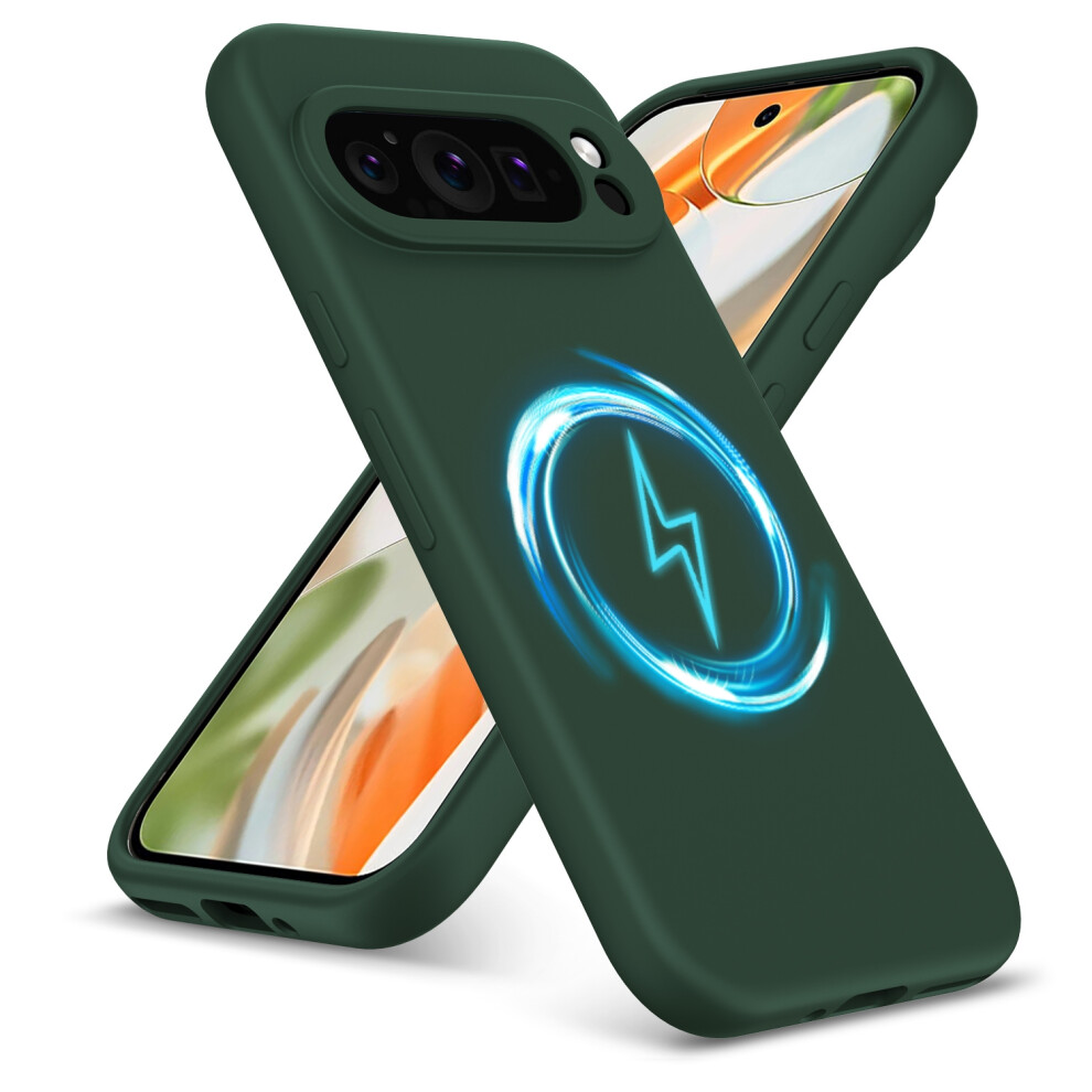 (Google Pixel 9 Pro Xl, ) For Google Pixel 9 Pro Xl Liquid Silicone Magsafe Shockproof Phone Case Green 5059302147543