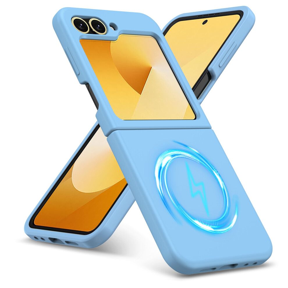 (Samsung Galaxy Z FLIP 6, Blue) For Samsung Galaxy Z Flip6 Liquid Silicone Magsafe Shockproof Phone Case