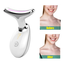 Masajeador EMS térmico para cuello y rostro, lifting y tensado, microcorriente, elimina arrugas, LED fotón, dispositivo de belleza facial