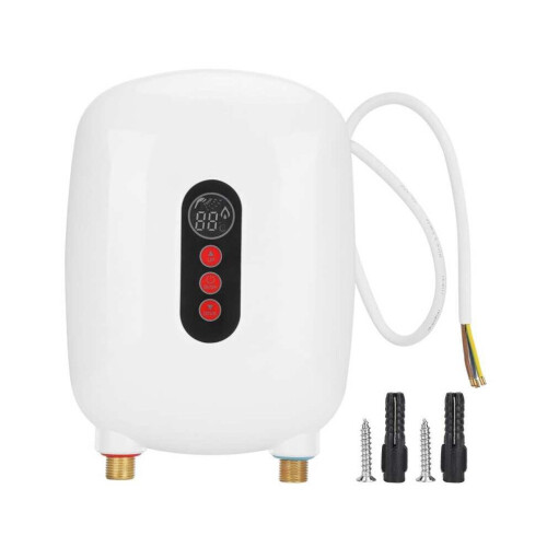 Chauffe-eau électrique instantané sans réservoir, 6500 W, écran LCD, blanc