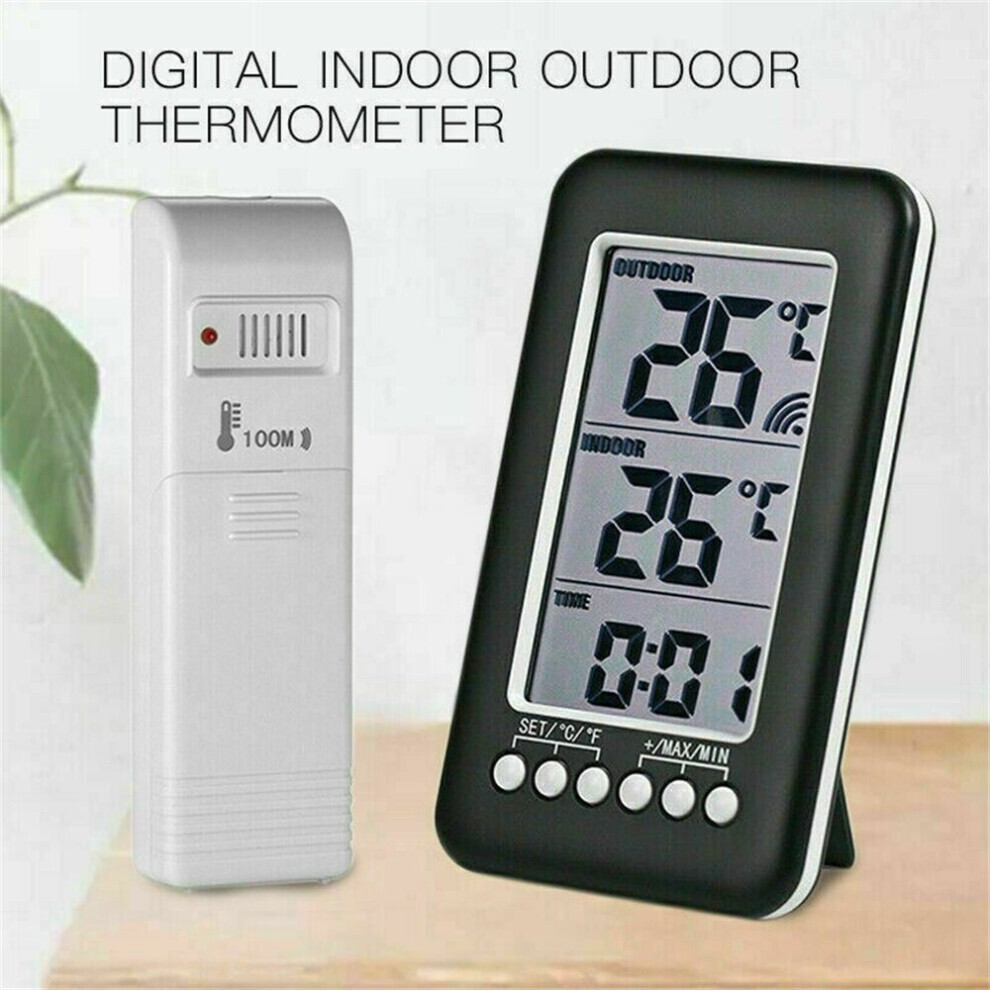 Digital Wireless Indoor Outdoor Thermometer Clock Home Temperature Meter