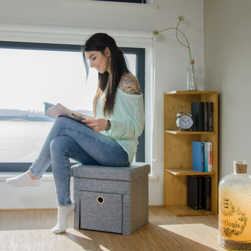 Klapphocker aus Leinen mit Fach 1