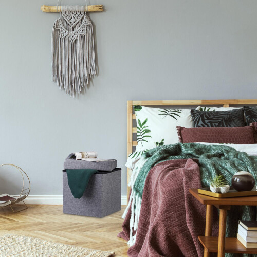 Klappbarer Hocker mit Stauraum aus Leinenstoff 2