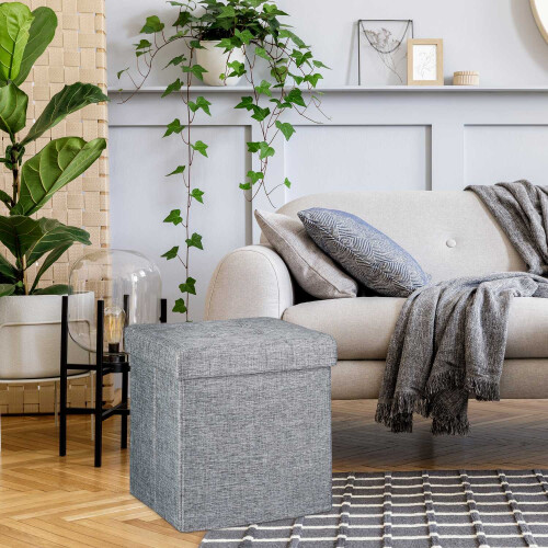 Klappbarer Hocker mit Stauraum aus Leinenstoff 2