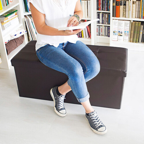 Bench with storage space in artificial leather 1