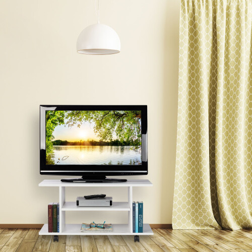 Weißer TV-Schrank auf Rädern 1