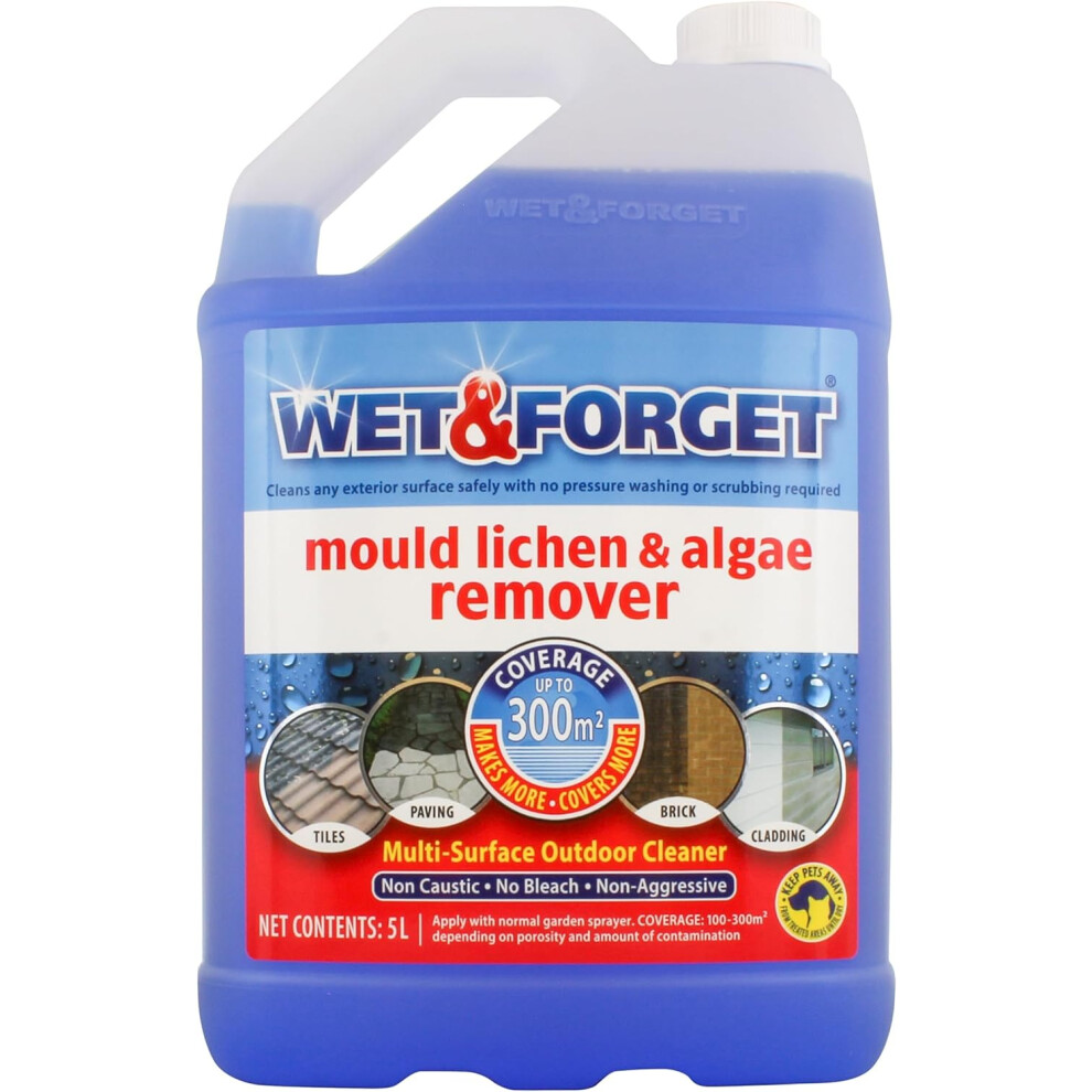 Wet & Forget Mould, Lichen & Algae Remover, Outdoor Cleaning Solution, Black Mould Remover, Bleach Free, 5 Litre