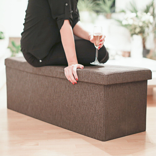 Collapsible storage bench linen fabric 1