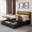 (Black) Upholstered Bed Functional Bed  Frame with LED Lighting 1