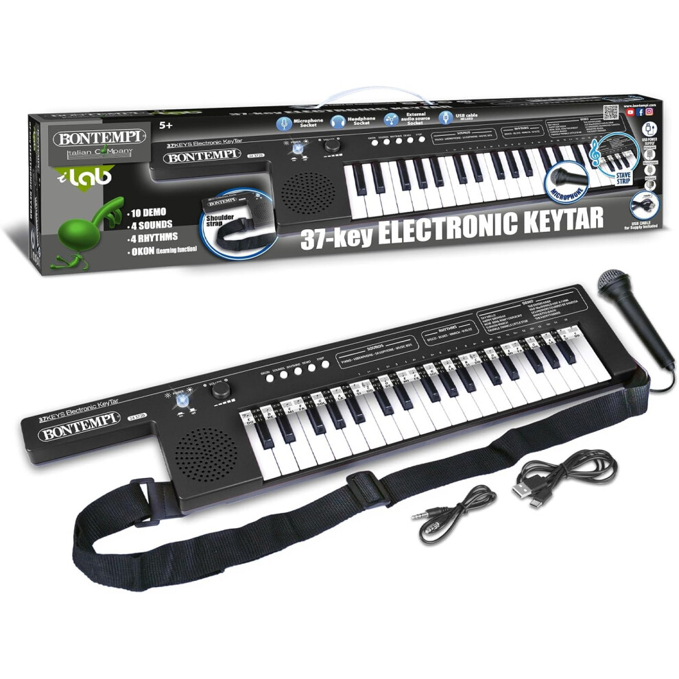 Bontempi | KeyRhythm - 37 Keys Keytar with Shoulder Strap and Rechargeable Battery for Unlimited Music Freedom