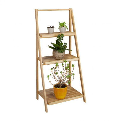 Estante para plantas de bambú en interiores