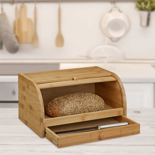 Rollbarer Brotkorb mit Schublade aus Bambus 1