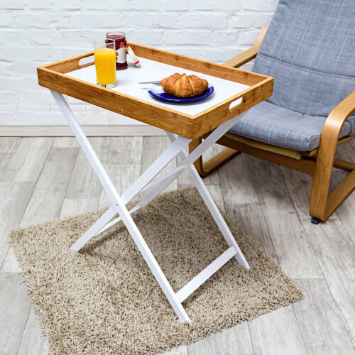 Tabletttisch aus Holz und Bambus 72 cm 1