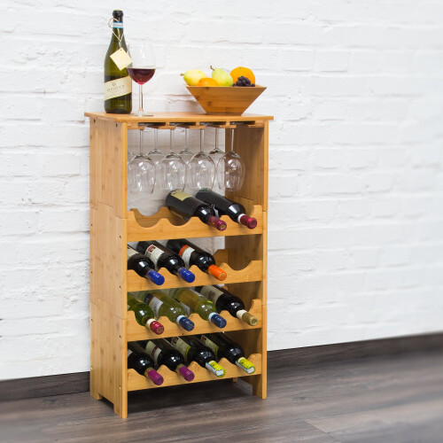 Bambus-Weinregal 16 Flaschen + 12 Gläser 1