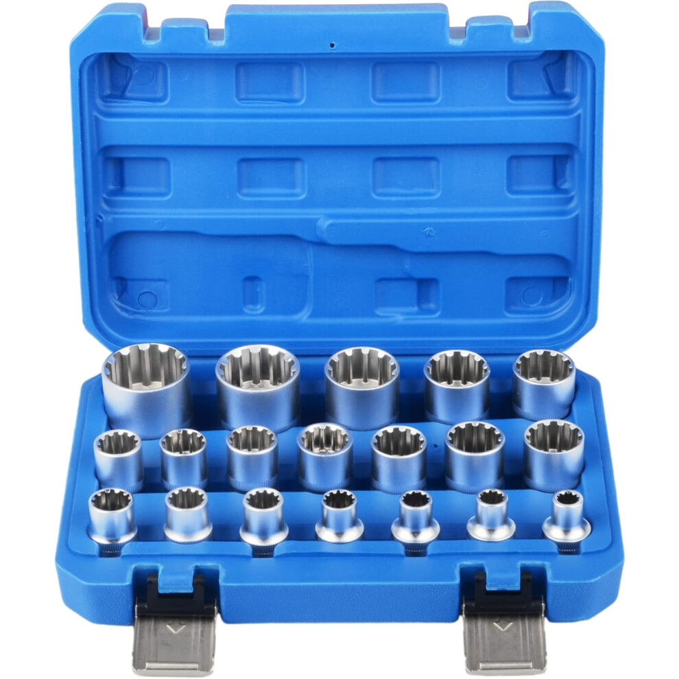 Dayuan Spline Socket Set 1/2" Drive Universal Metric 8-32Mm 12-Point Cr-V Socket Kit 19Pcs 90313295