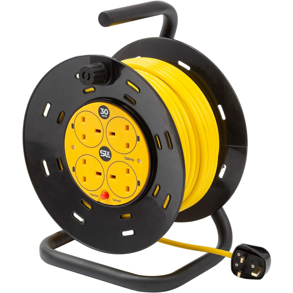 Slx Outdoor Extension Lead, 30M, 4 Socket Extension Reel, Heavy Duty Extension Cable, Thermal Cut Out, Extension Lead For Garden Lawn 90313332