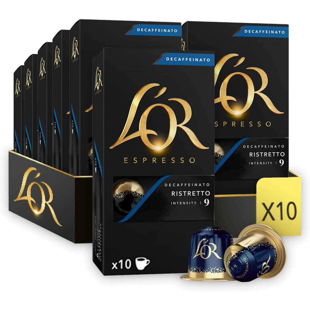 L'OR Espresso Ristretto Decaf Coffee Pods x10 Intensity 9 (Pack of 10, Total 100 Capsules)