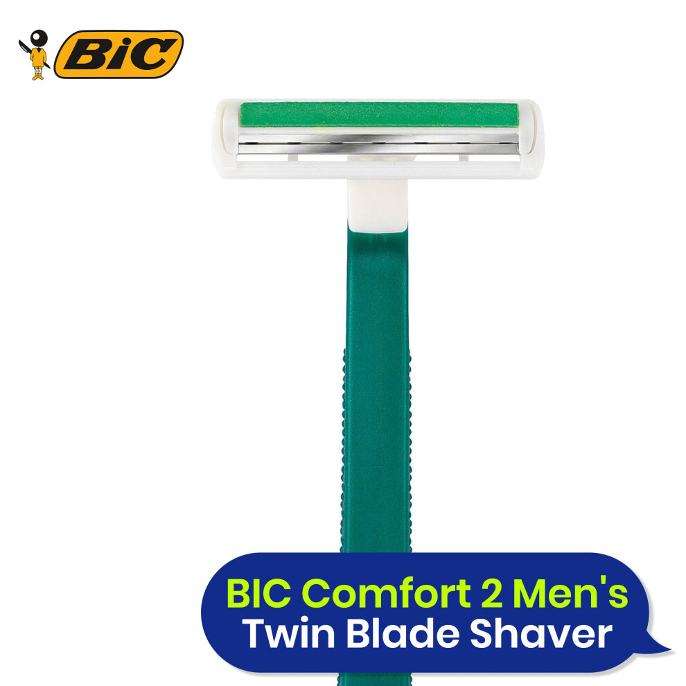 BIC Comfort 2 Twin Blade Disposable Razors for Men Pack of 25 Green