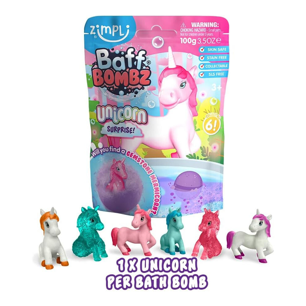 Zimpli Kids Large Unicorn Surprise Bath Bomb 6 Surprise Unicorn in Total One Per Bath Bomb Collectable Bath Toy Stocking Filler Toy Xmas Present