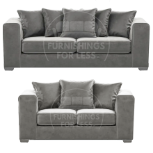 (Grey, 3 & 2 Seater Set) Ella Plush Velvet 3 & 2 Seater Sofa Set