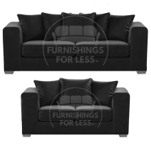 (Black, 3 & 2 Seater Set) Ella Plush Velvet 3 & 2 Seater Sofa Set