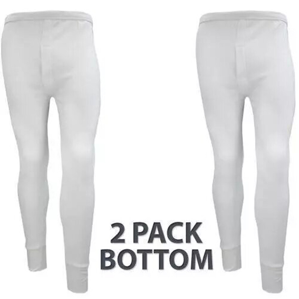 (White, S) Mens Long Johns Thermal Trousers Underwear 2 Pack