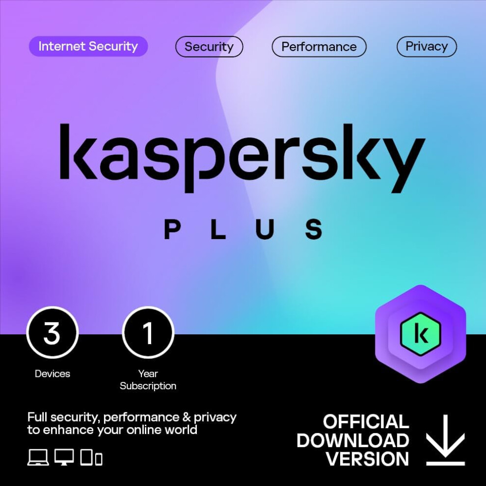 Kaspersky Plus UK Edition. 3-Device 1 year Base Download Pack