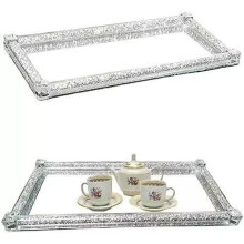 Crushed Diamond Silver Tray 39x18cm, Crystal Filled Mirror Tray