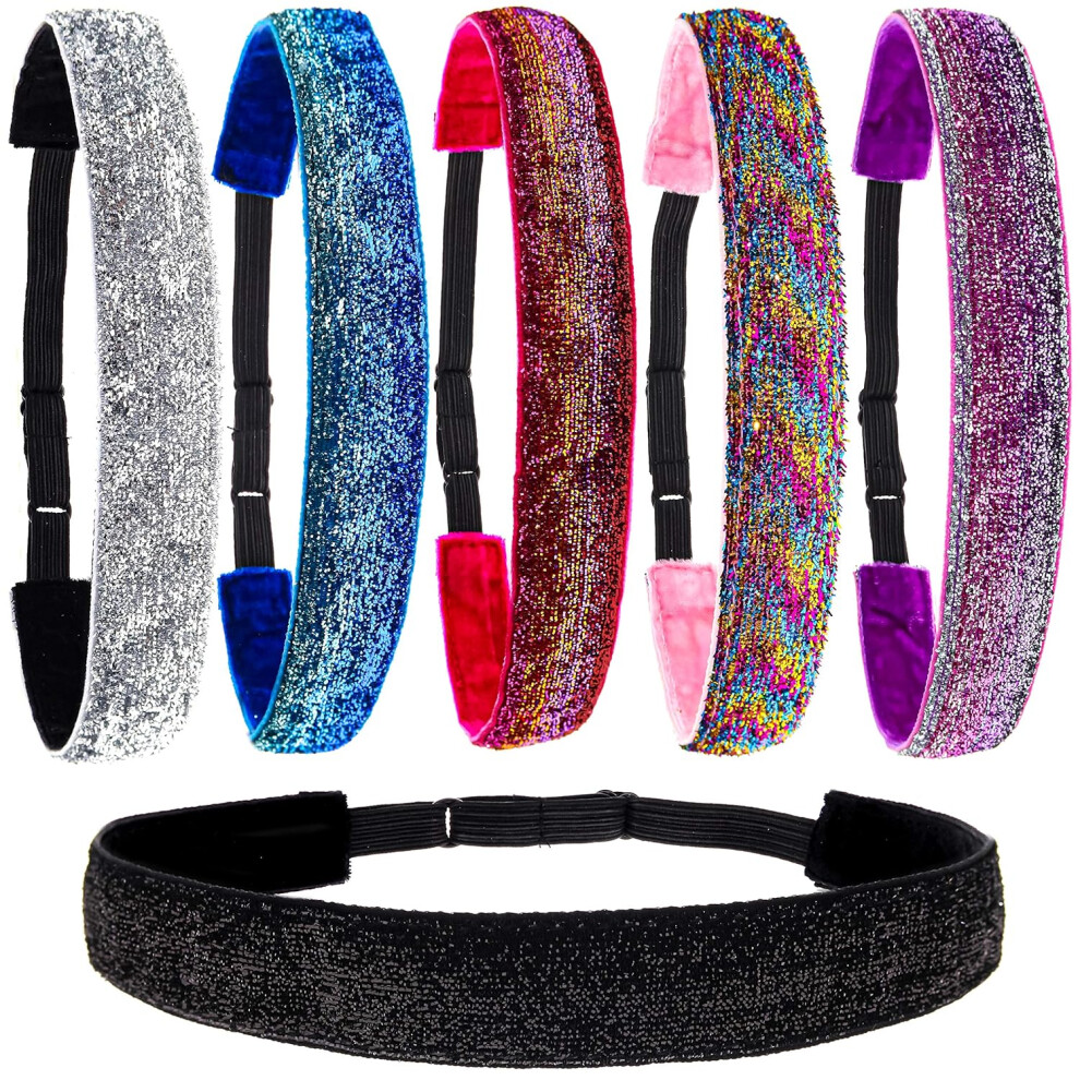 6 Glitter Headbands For Girls, Adjustable Non Slip Head Bands For Kids, Cute No Slip Hair Accessories For Gymnastics