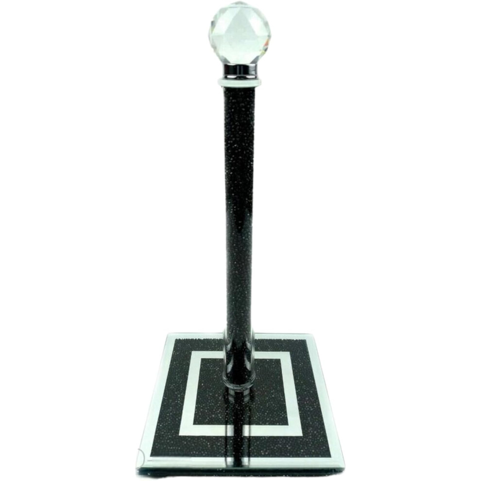 Martinmart Crushed Diamond Crystal Diamante Towel Roll Holder, 31Cm, Black Silver
