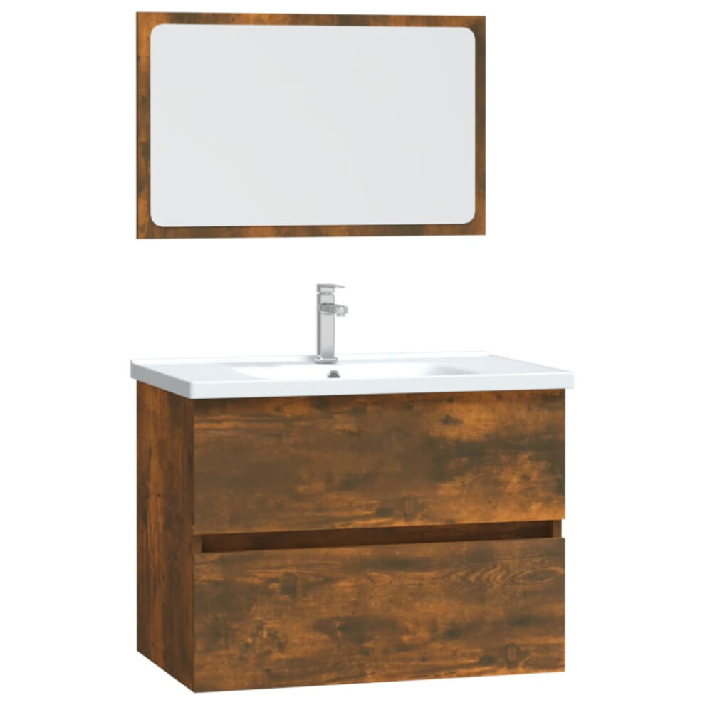 Vidaxl (Smoked Oak) Bathroom Furniture Set 2 Piece Storage Cabinet Cupboard Engineered Wood