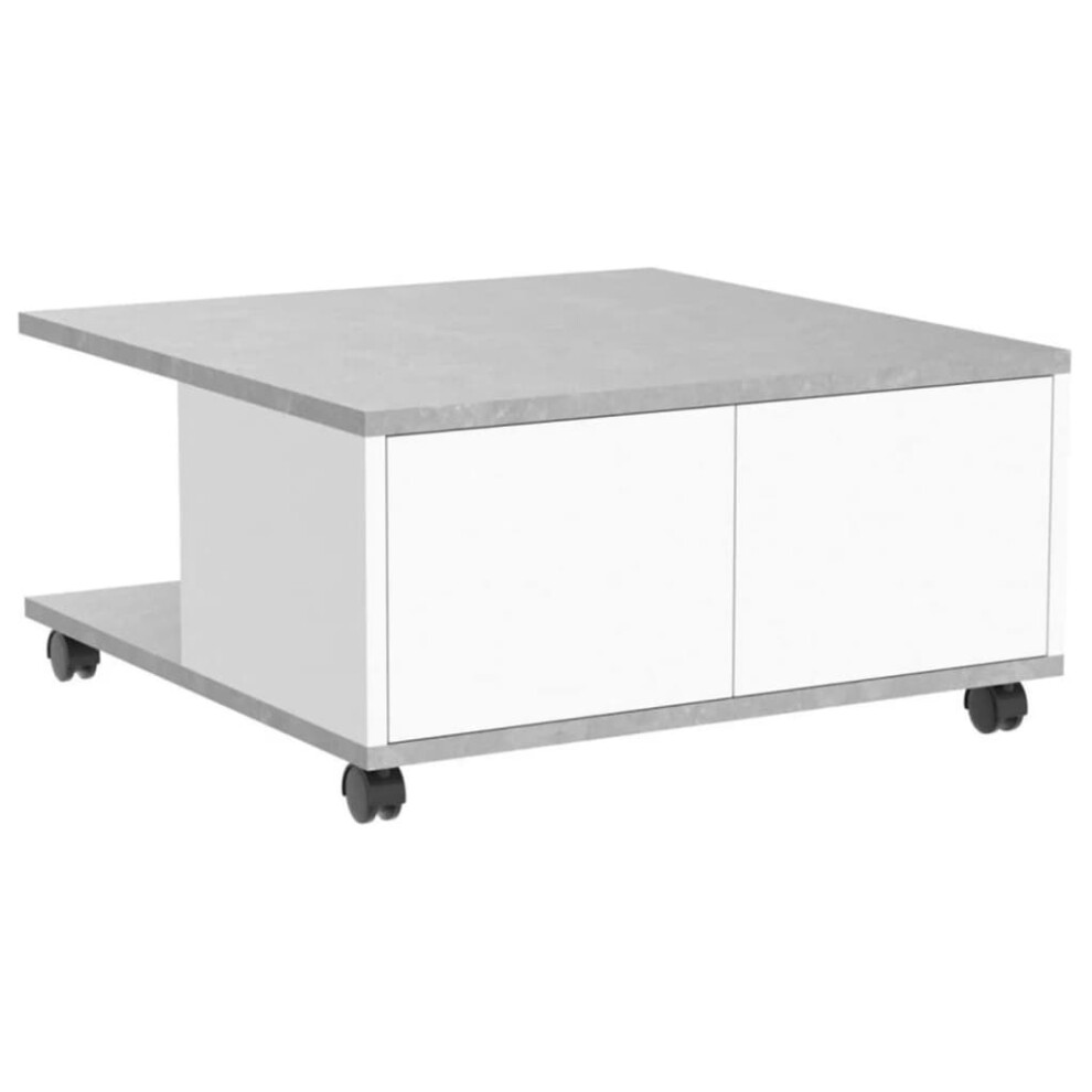 FMD Mobile Coffee Table Concrete and Glossy White Living Room Side Furniture