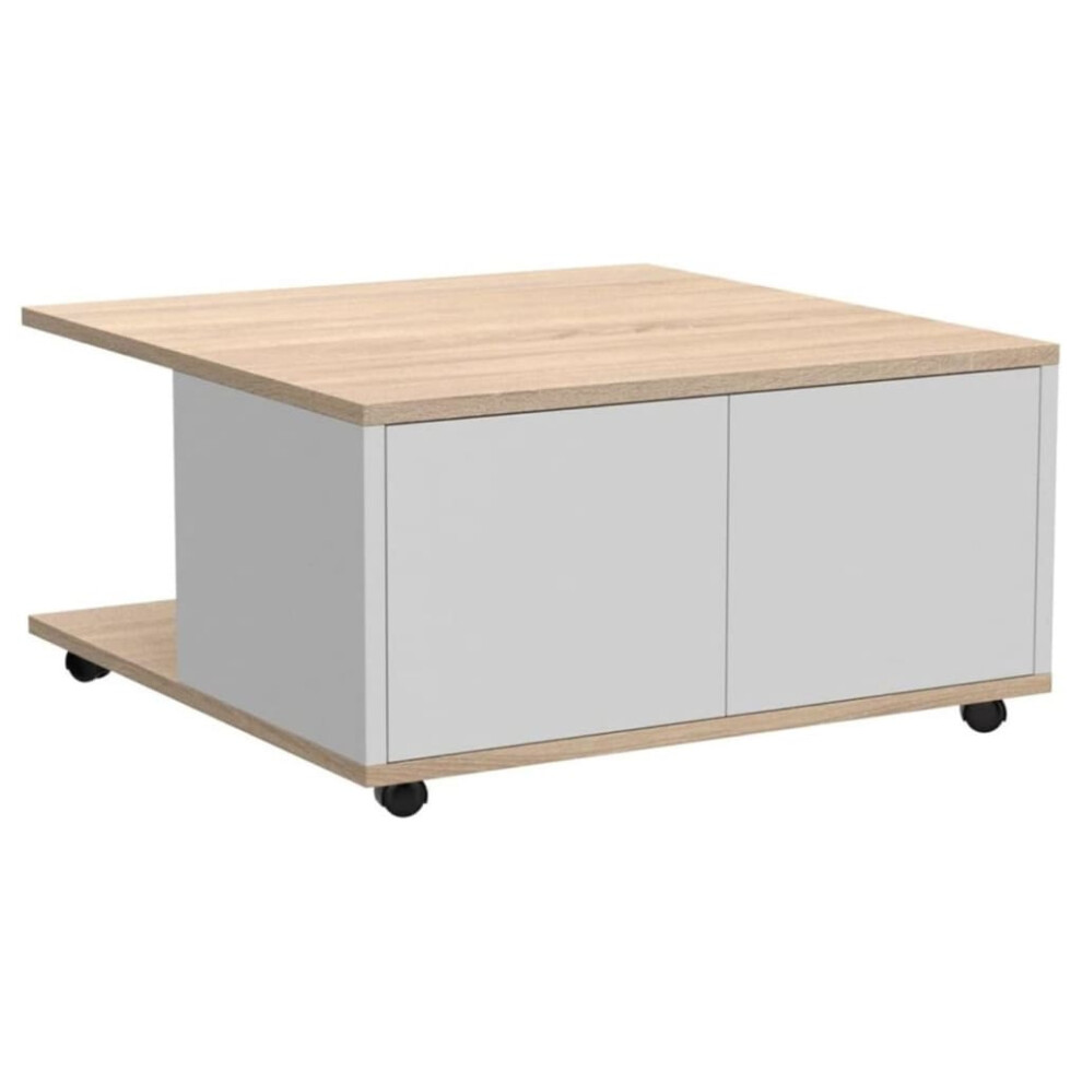 FMD Mobile Coffee Table Oak and Glossy White Living Room End Side Furniture