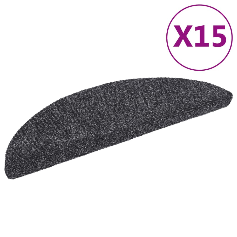 vidaXL 15x Self-adhesive Stair Mats Needle Punch 56x17x3cm Dark Grey Tread Pad