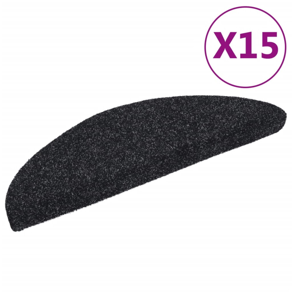 vidaXL 15x Self-adhesive Stair Mats Needle Punch 56x17x3cm Black Tread Rugs