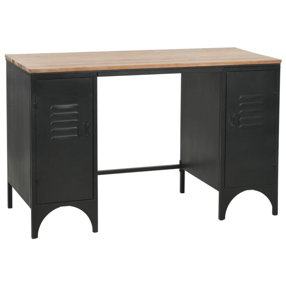 vidaXL Solid Firwood and Steel Double Pedestal Desk 120x50x76cm Writing Table