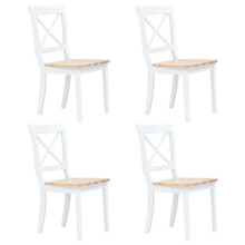 vidaXL 4x Solid Rubber Wood Dining Chairs White and Light Wood Kitchen Seating