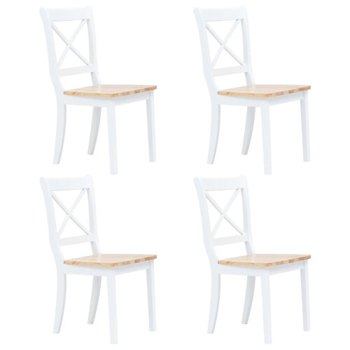 VidaXL vidaXL 4x Solid Rubber Wood Dining Chairs White and Light Wood Kitchen Seating