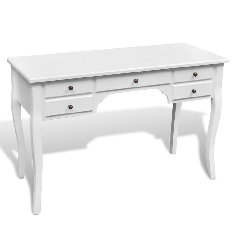 Vidaxl Wooden French Desk With Curved Legs And 5 Drawers Home Office Table