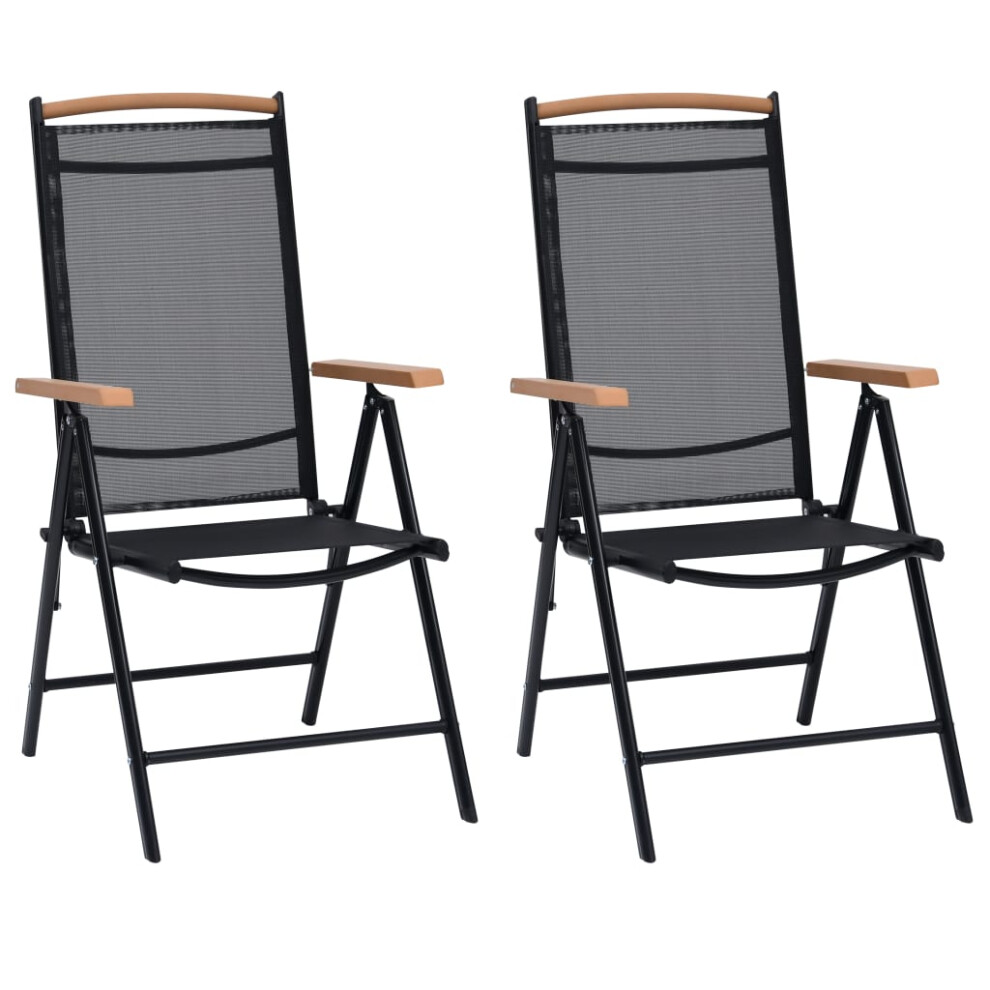 vidaXL 2x Folding Garden Chairs with Armrests Outdoor Chair Aluminium Black