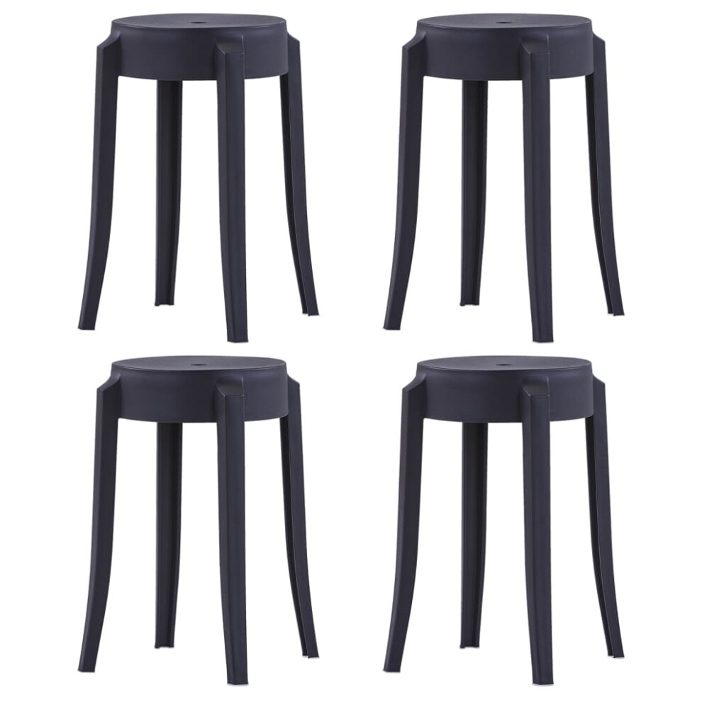 Vidaxl 4X Stackable Stools Plastic Kitchen Dining Room Counter Seat Black